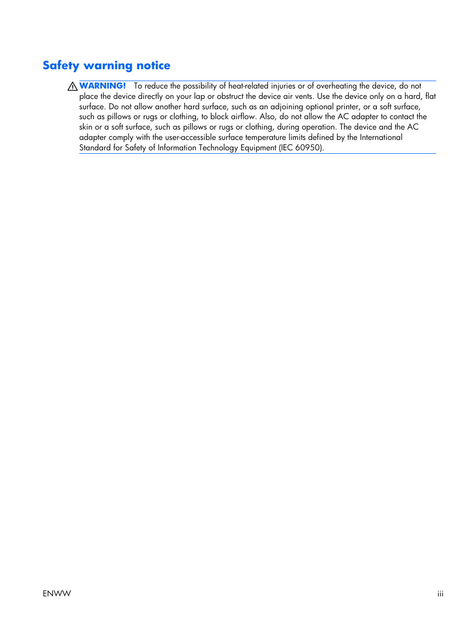 Safety warning notice | HP 17 User Manual | Page 3 / 120