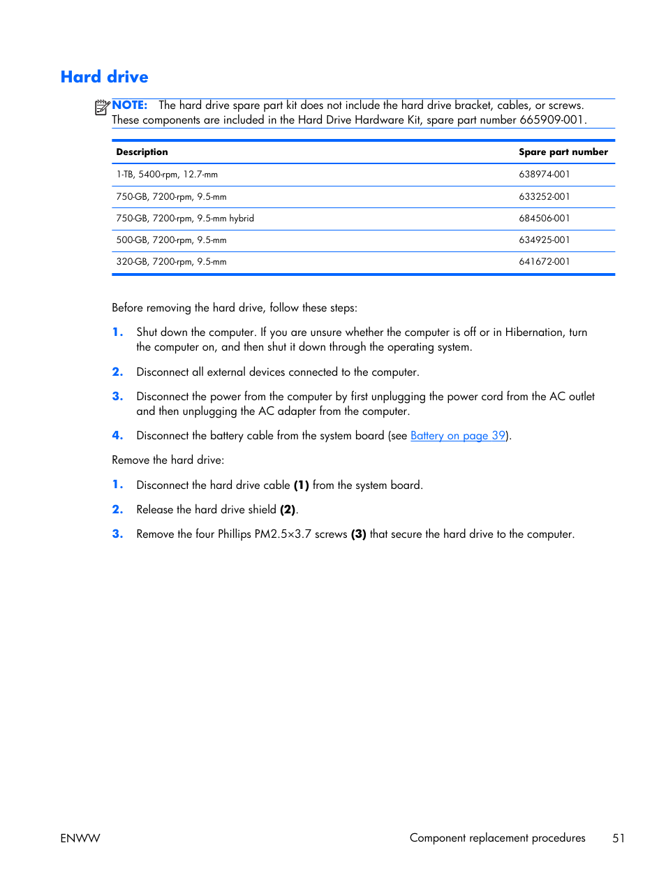 Hard drive | HP 17 User Manual | Page 59 / 120