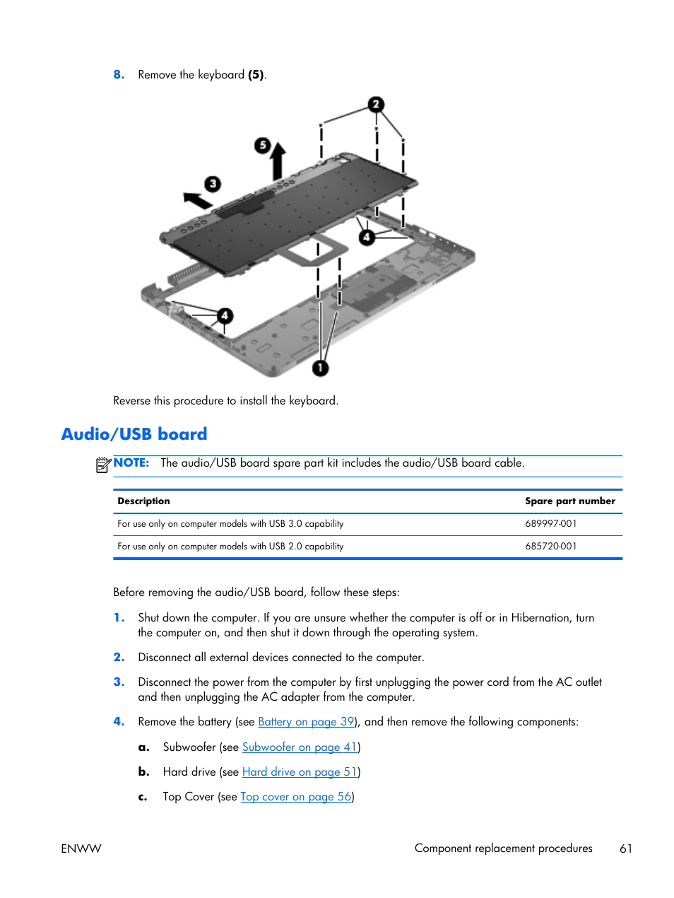 Audio/usb board | HP 17 User Manual | Page 69 / 120