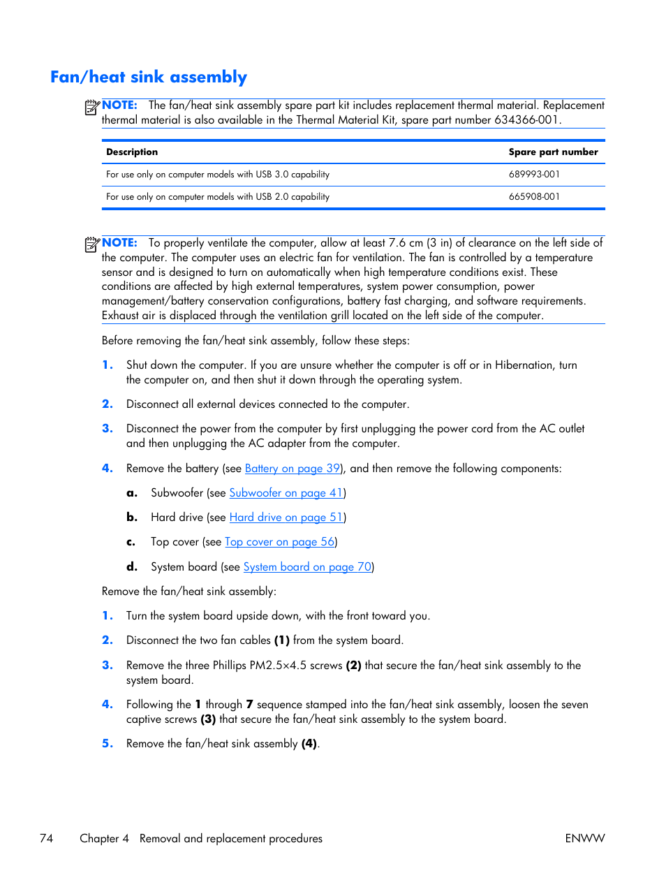 Fan/heat sink assembly | HP 17 User Manual | Page 82 / 120