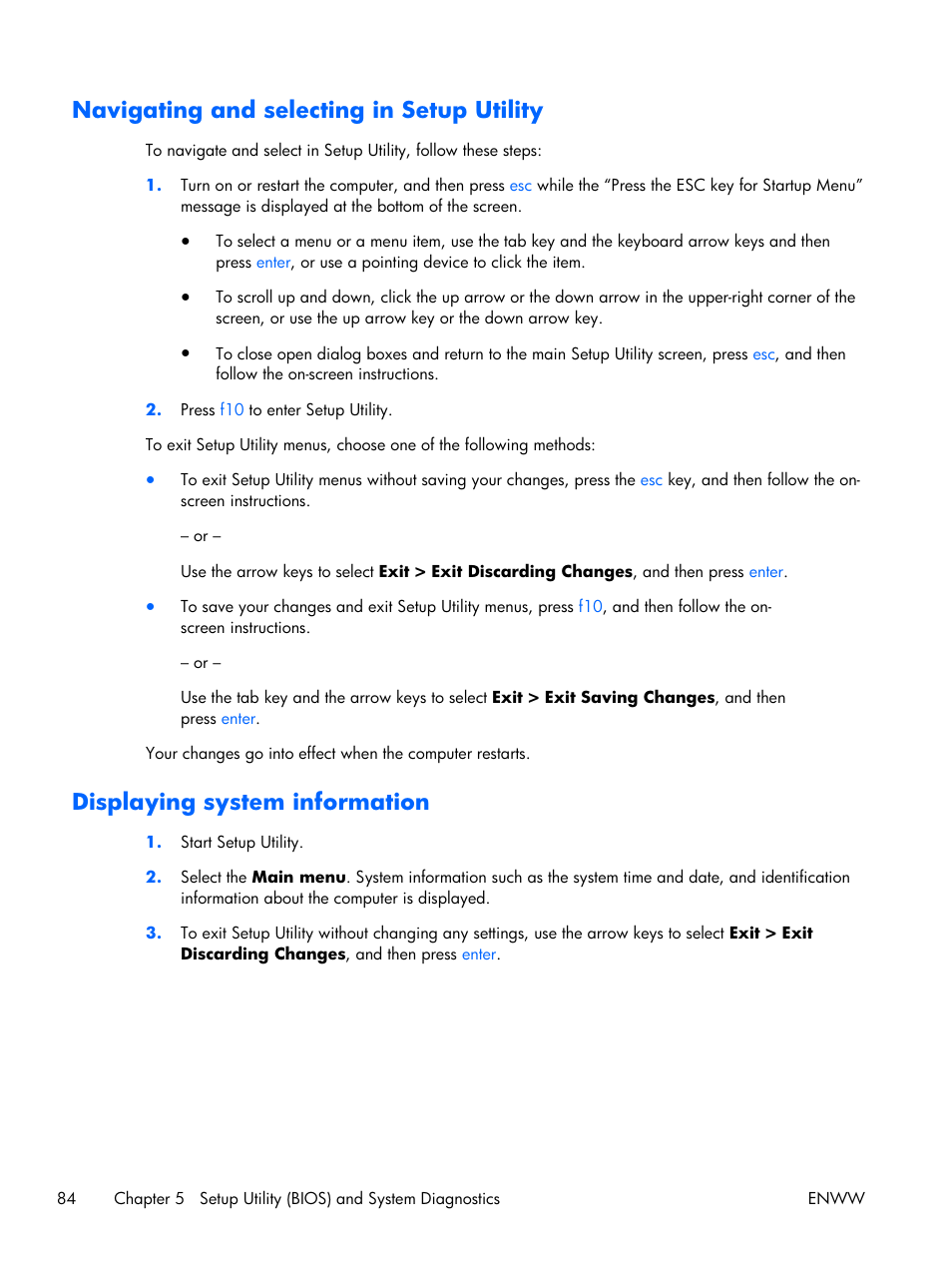 Navigating and selecting in setup utility, Displaying system information | HP 17 User Manual | Page 92 / 120