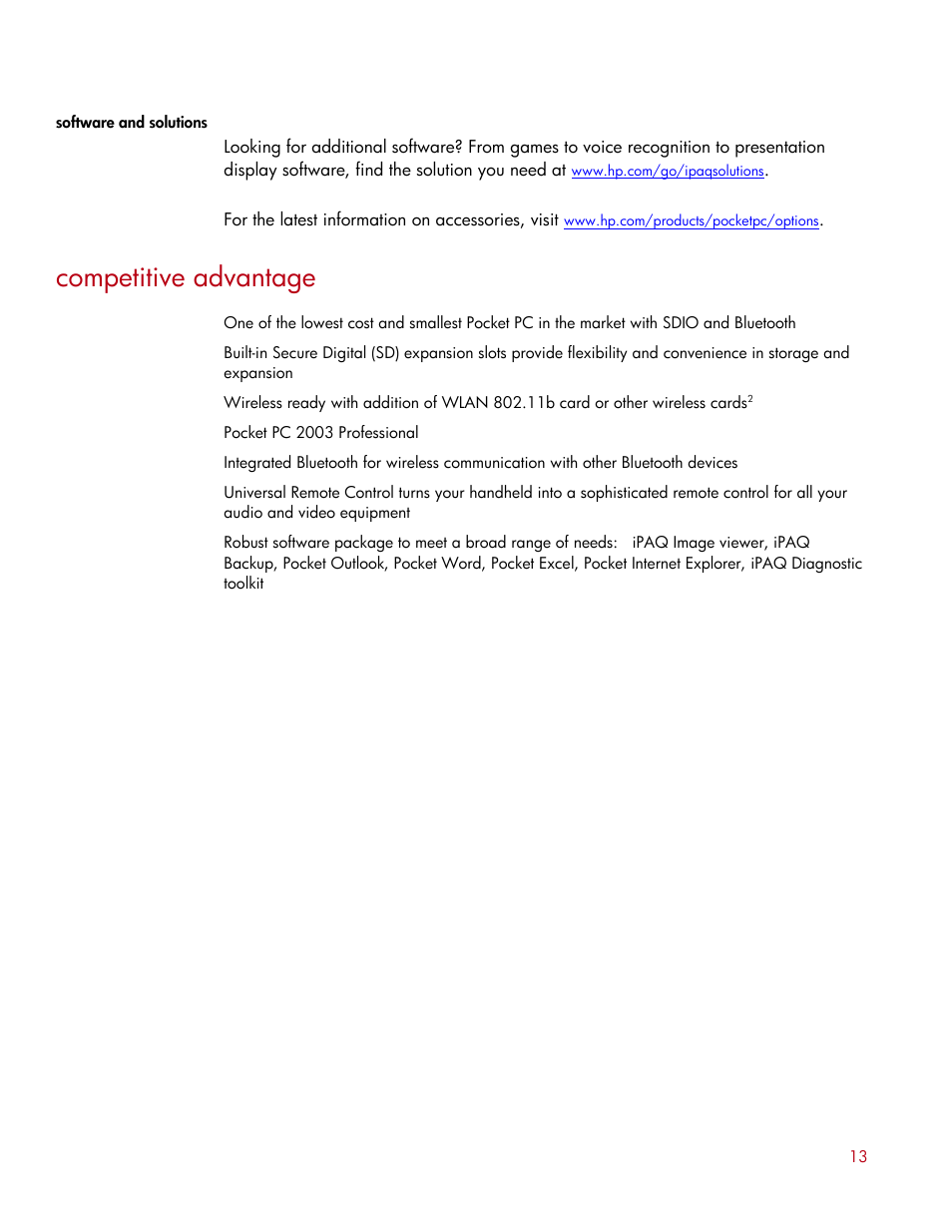 Competitive advantage | HP IPAQ H1940 User Manual | Page 12 / 13