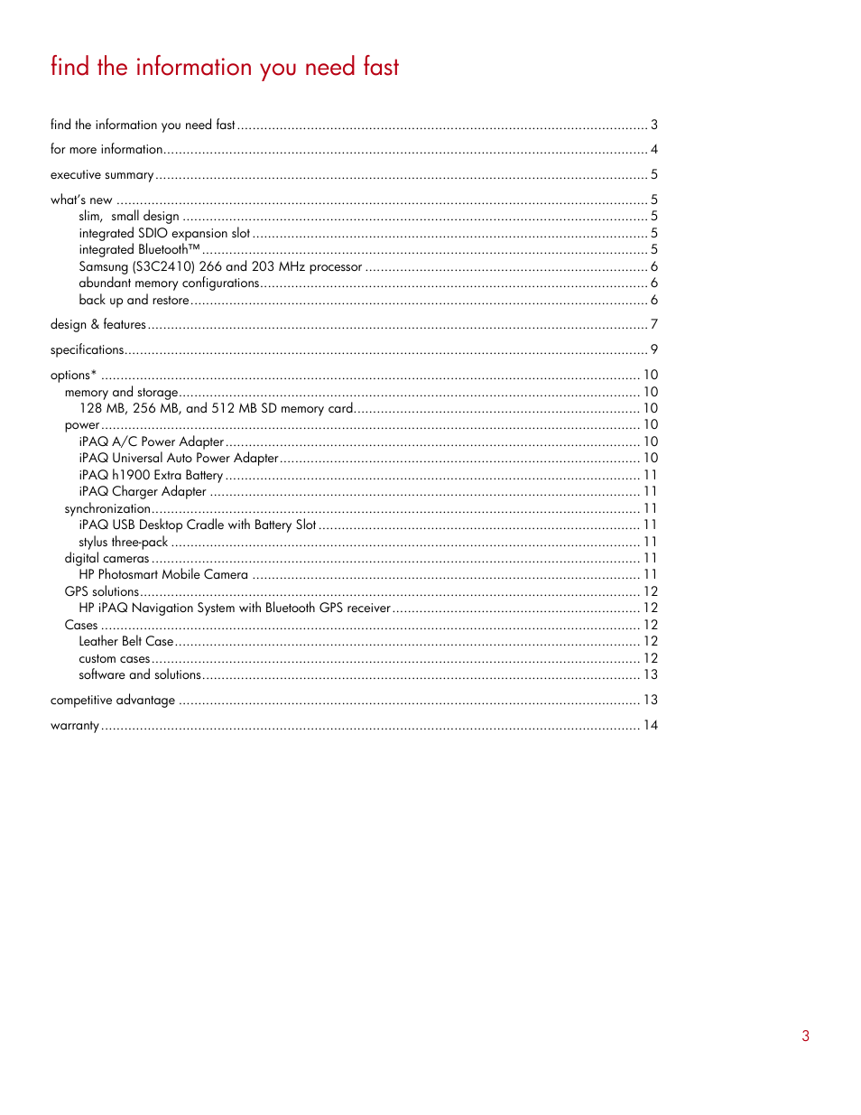 Find the information you need fast | HP IPAQ H1940 User Manual | Page 2 / 13