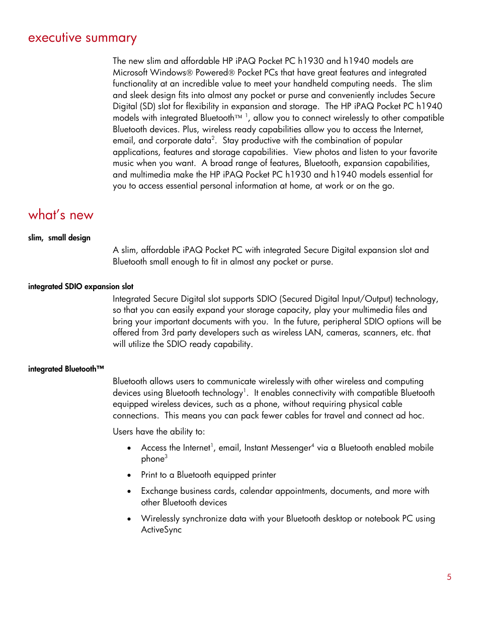 Executive summary, What’s new | HP IPAQ H1940 User Manual | Page 4 / 13
