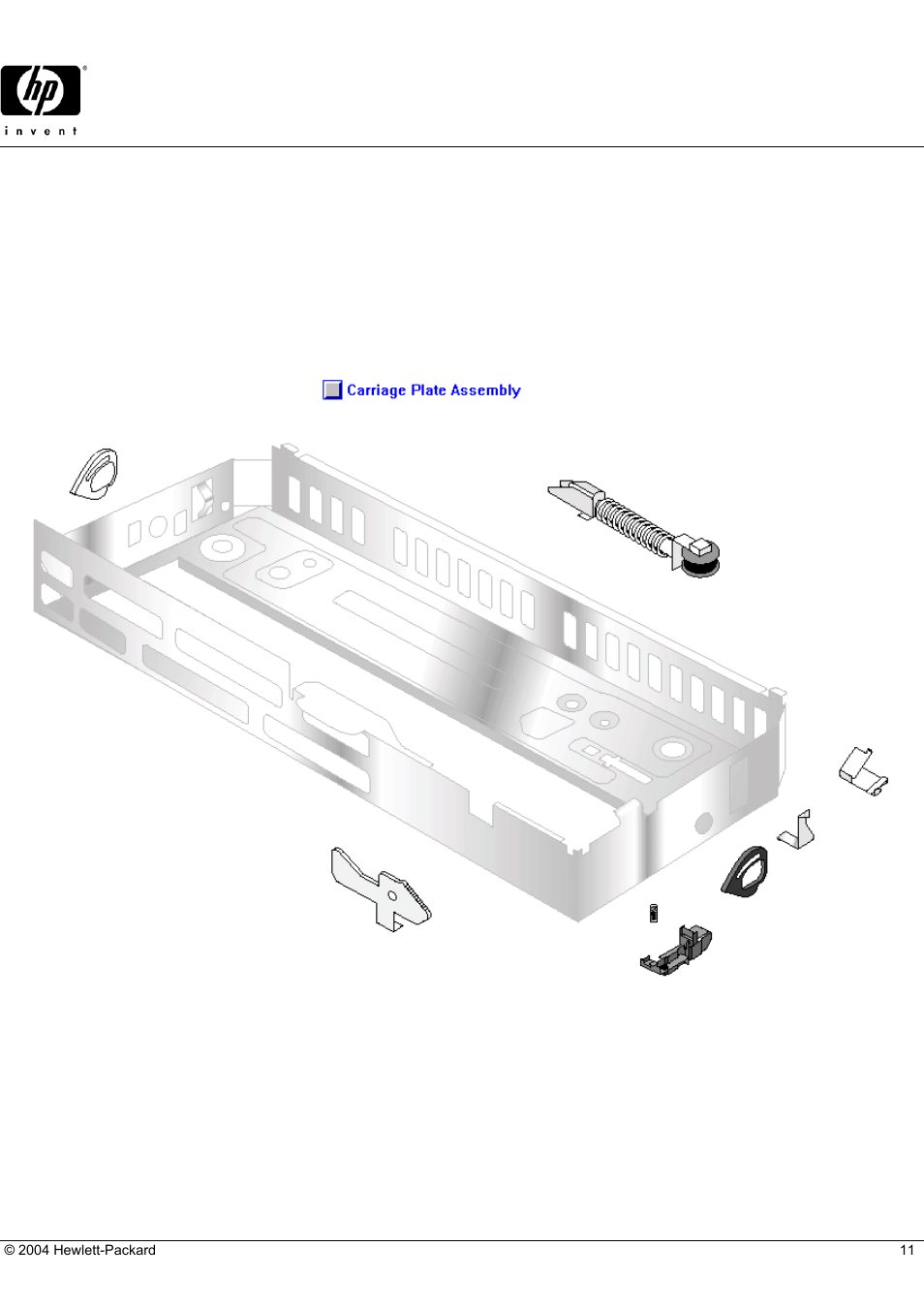 Business inkjet 2280tn, Hp parts reference guide, Carriage plate assembly | HP 2280TN User Manual | Page 11 / 18