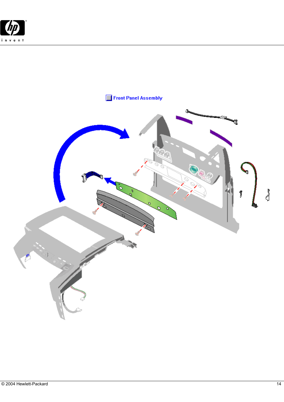 Business inkjet 2280tn, Hp parts reference guide, Front panel assembly | HP 2280TN User Manual | Page 14 / 18