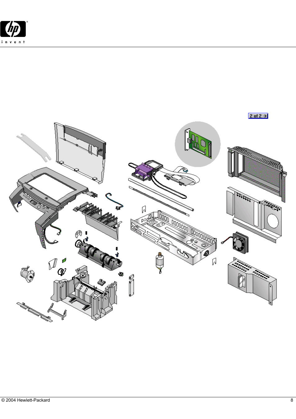 Business inkjet 2280tn, Hp parts reference guide, Printer exploded view (1 of 2) | HP 2280TN User Manual | Page 8 / 18