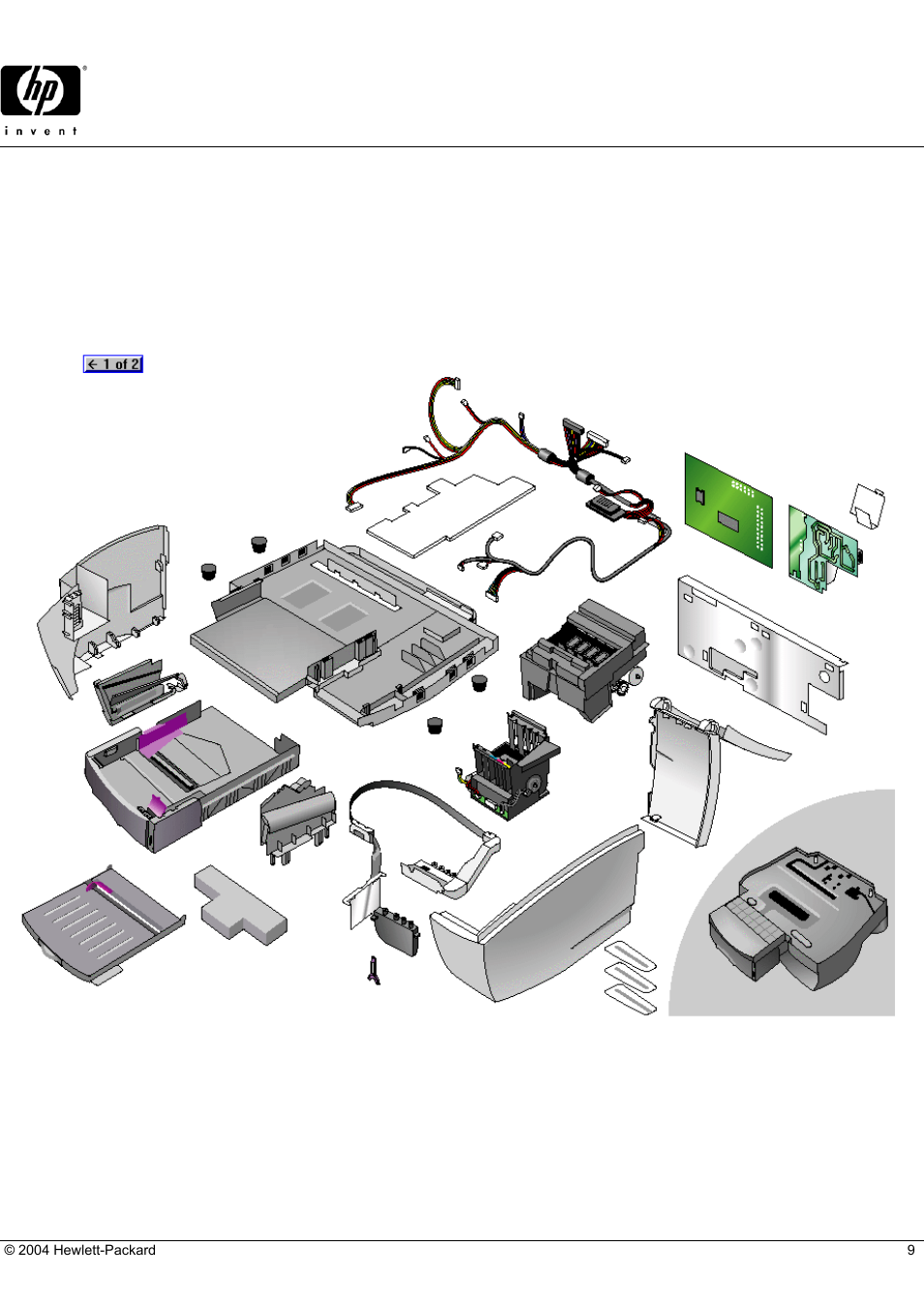 Business inkjet 2280tn, Hp parts reference guide, Printer exploded view (2 of 2) | HP 2280TN User Manual | Page 9 / 18