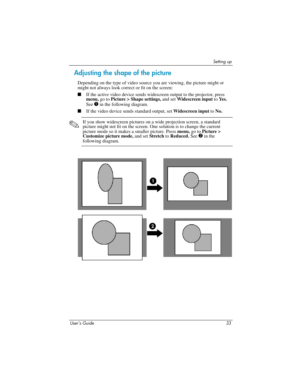 Adjusting the shape of the picture | HP ep7100 User Manual | Page 33 / 85