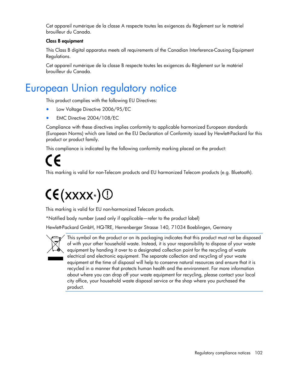 European union regulatory notice | HP J4367A User Manual | Page 102 / 120