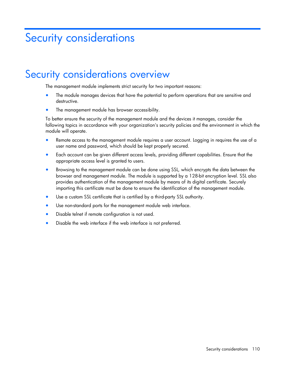 Security considerations, Security considerations overview | HP J4367A User Manual | Page 110 / 120