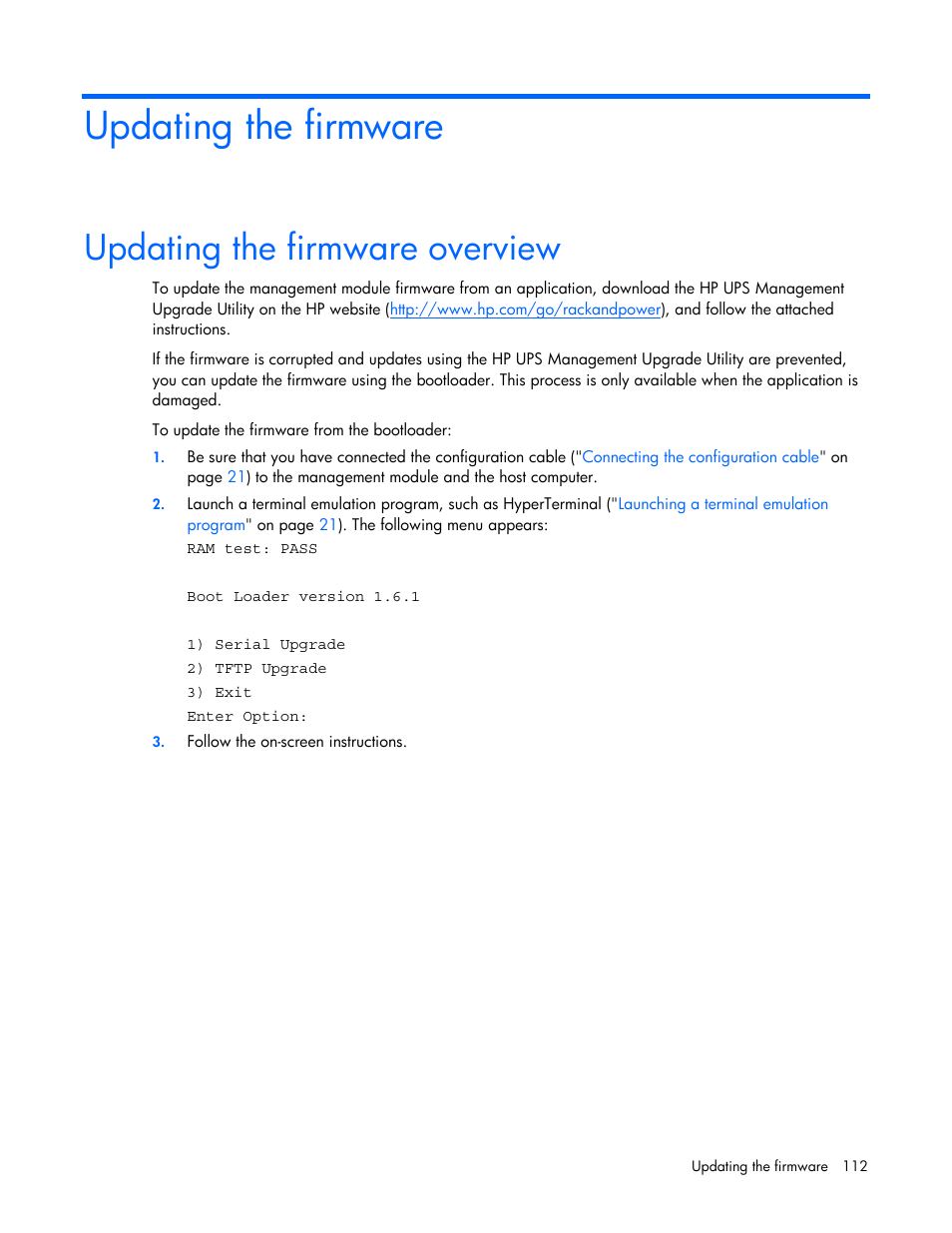 Updating the firmware, Updating the firmware overview | HP J4367A User Manual | Page 112 / 120