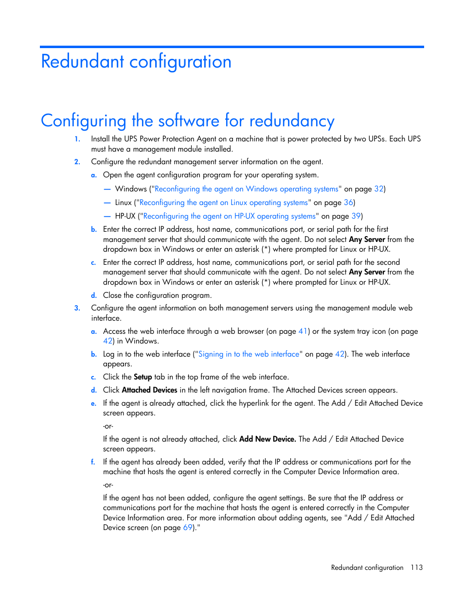 Redundant configuration, Configuring the software for redundancy | HP J4367A User Manual | Page 113 / 120