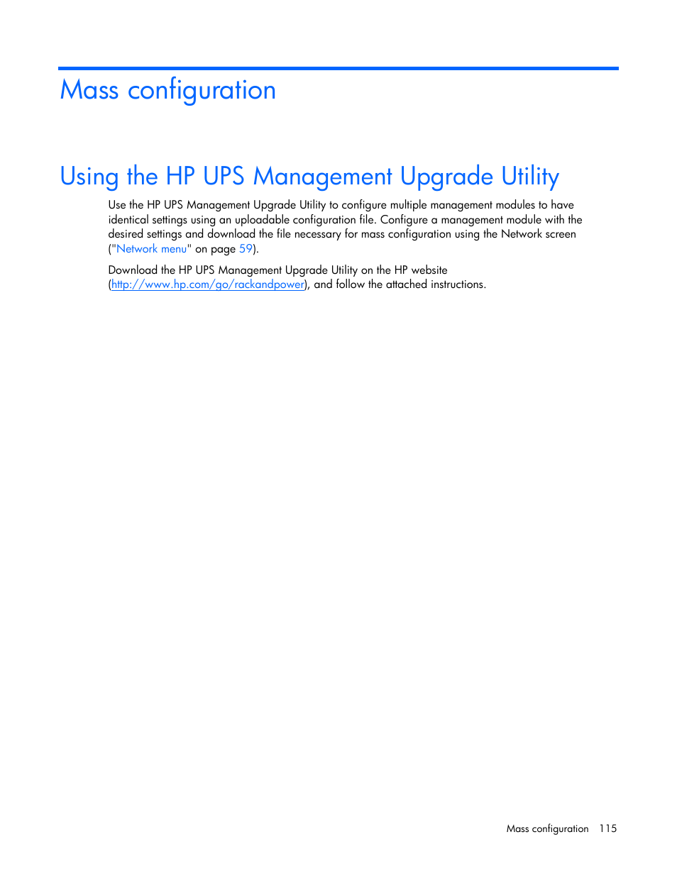 Mass configuration, Using the hp ups management upgrade utility | HP J4367A User Manual | Page 115 / 120