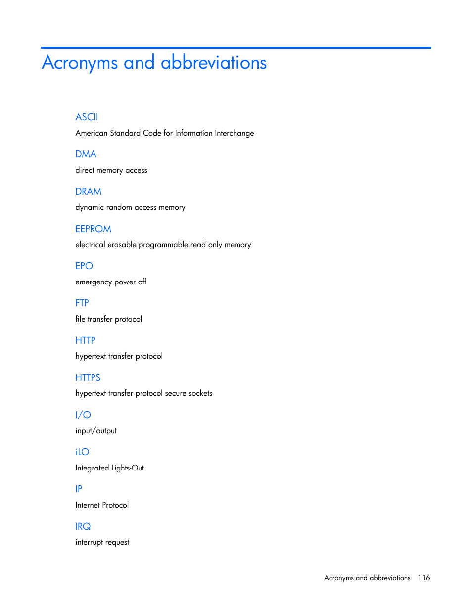 Acronyms and abbreviations | HP J4367A User Manual | Page 116 / 120