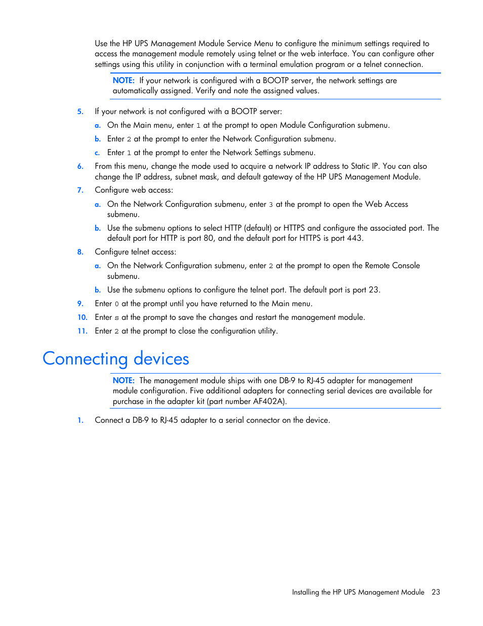 Connecting devices | HP J4367A User Manual | Page 23 / 120