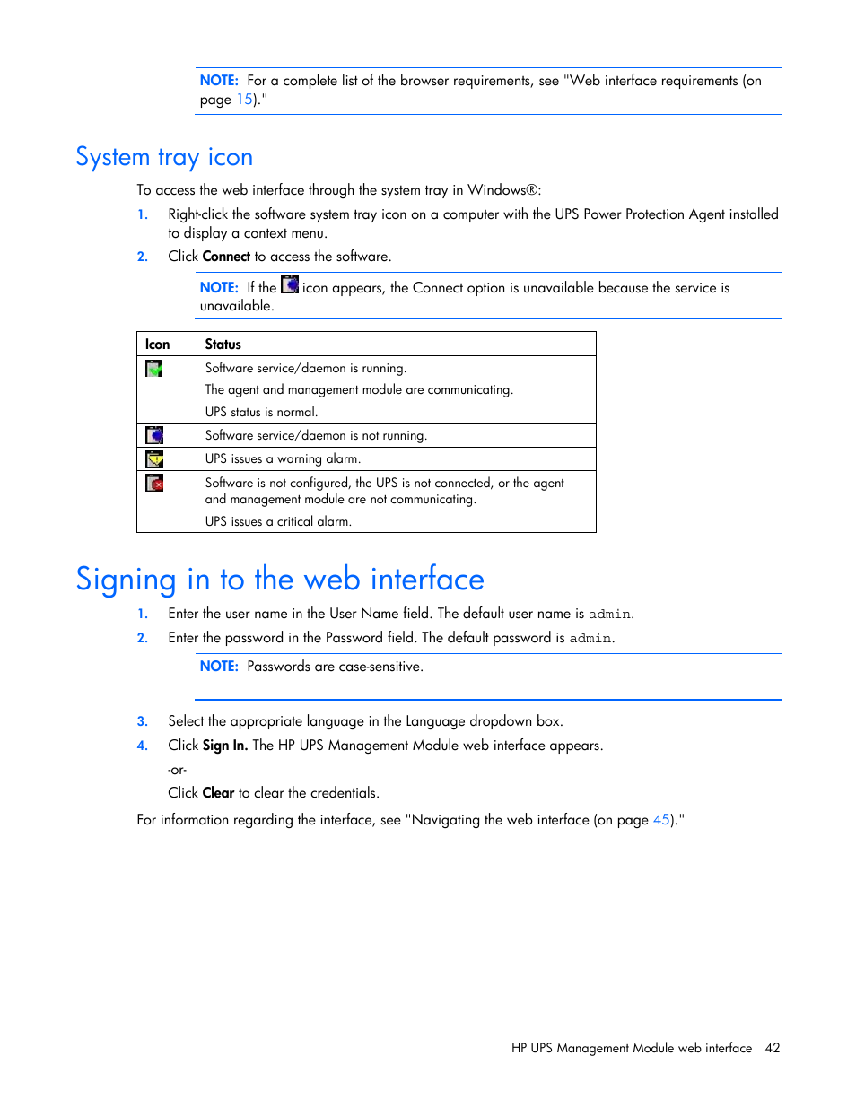 System tray icon, Signing in to the web interface, In win | HP J4367A User Manual | Page 42 / 120