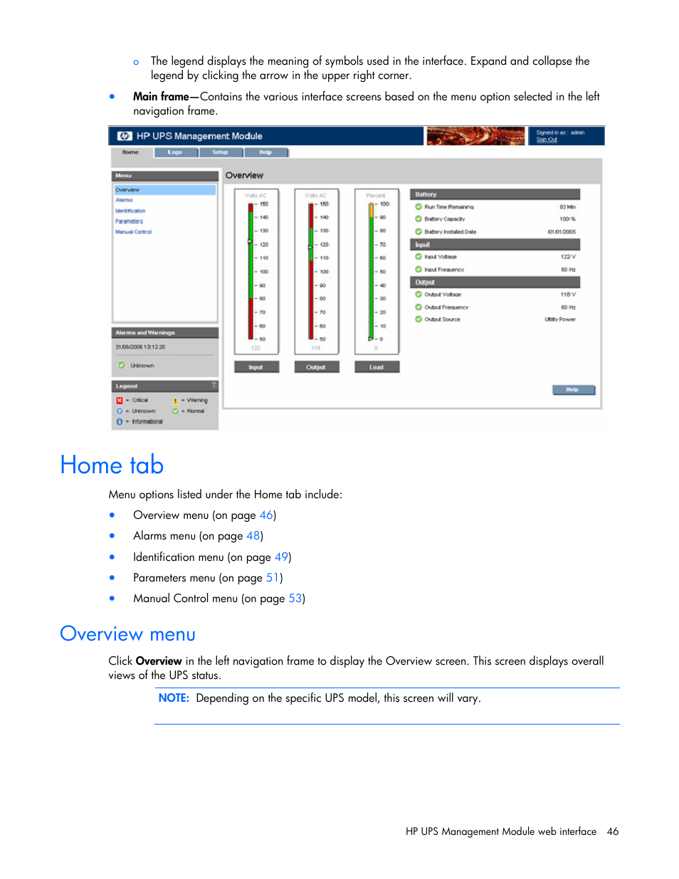 Home tab, Overview menu | HP J4367A User Manual | Page 46 / 120