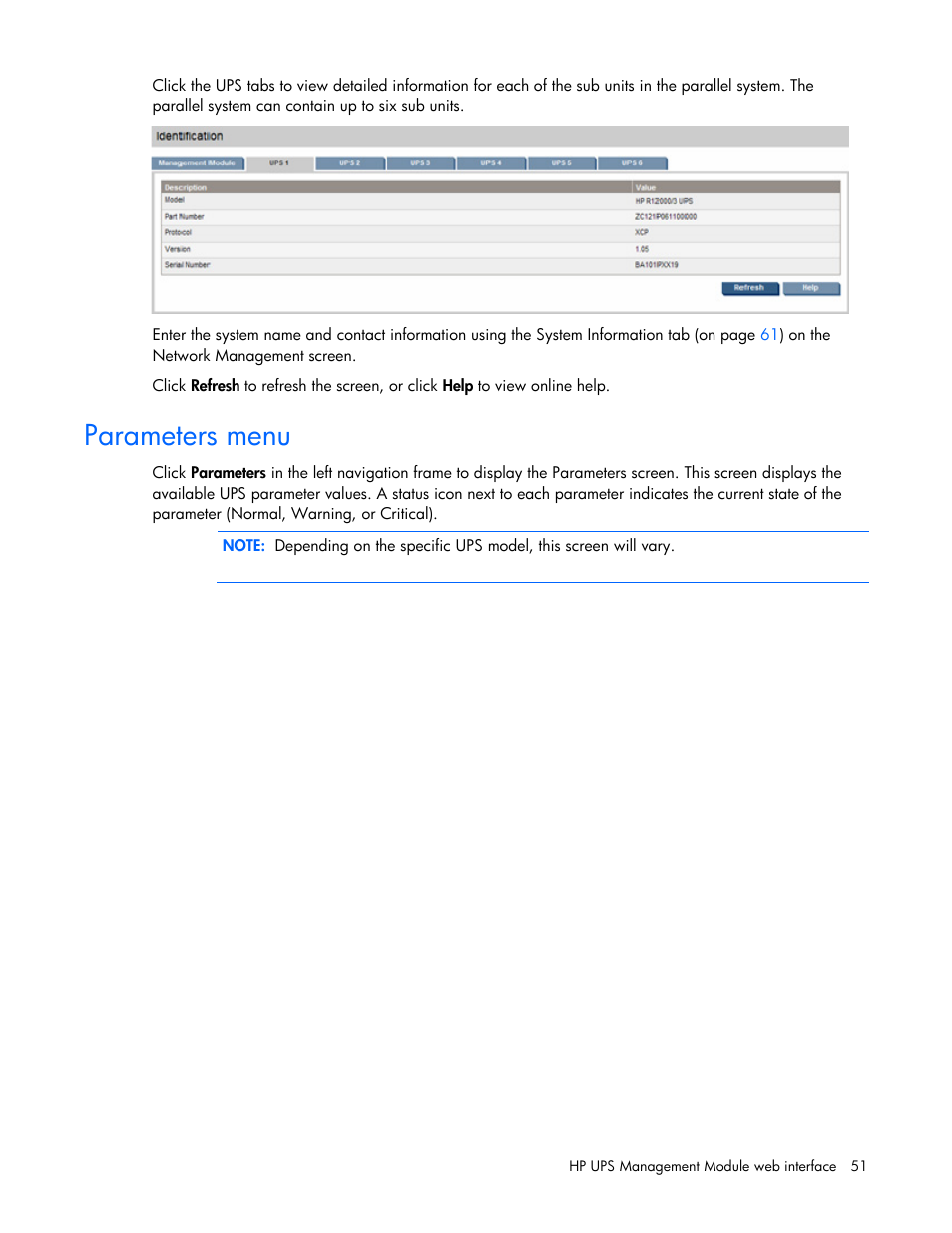 Parameters menu | HP J4367A User Manual | Page 51 / 120