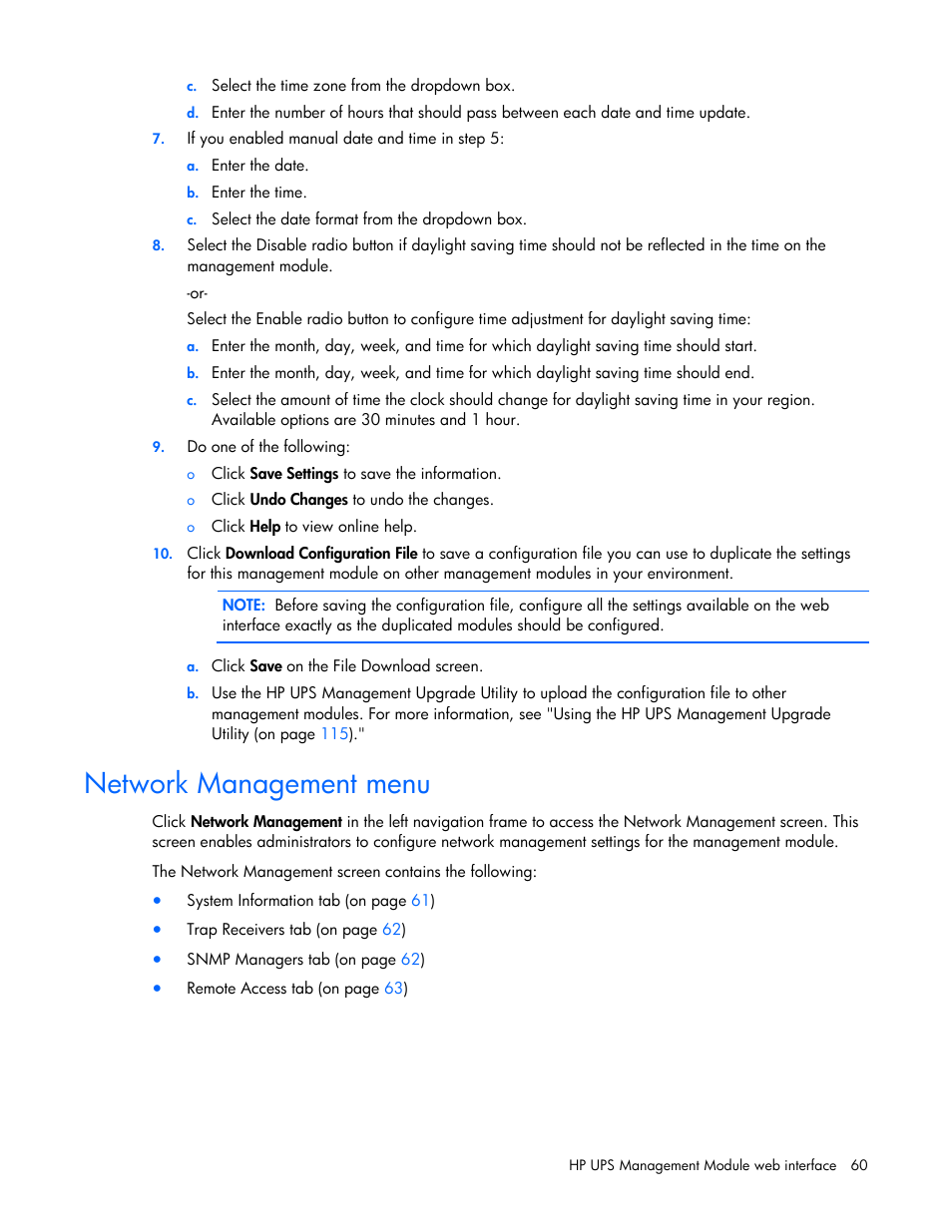 Network management menu | HP J4367A User Manual | Page 60 / 120