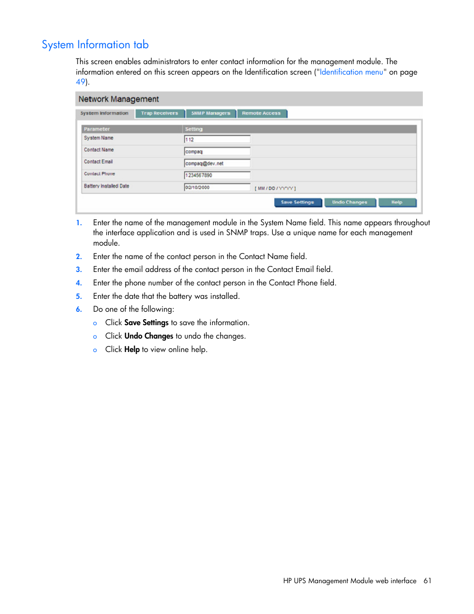 System information tab | HP J4367A User Manual | Page 61 / 120