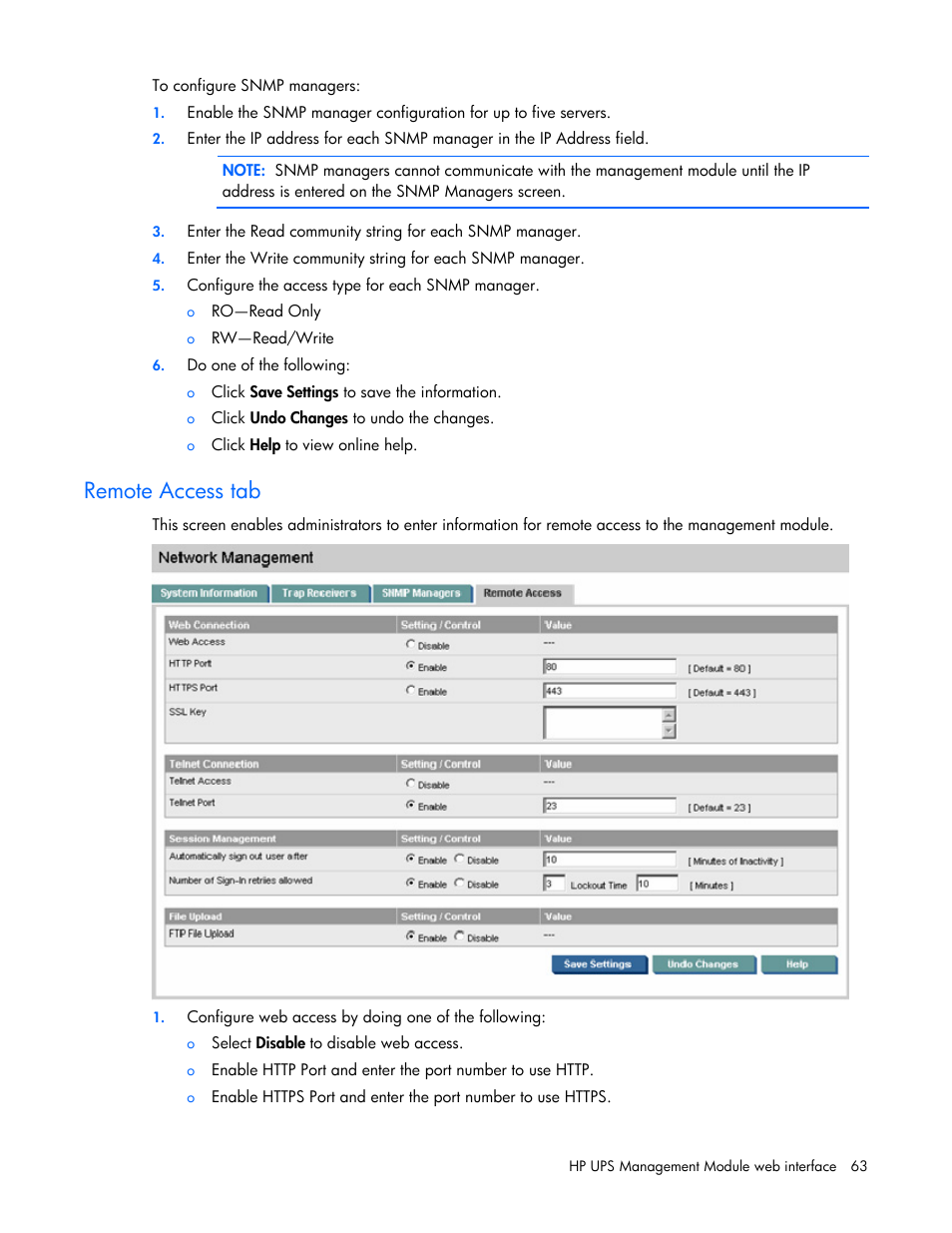 Remote access tab | HP J4367A User Manual | Page 63 / 120
