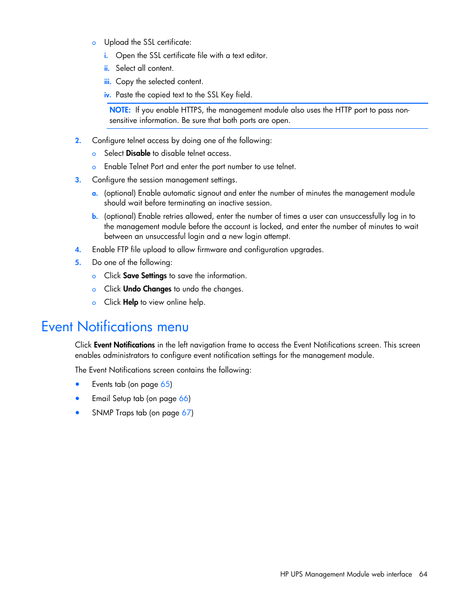 Event notifications menu | HP J4367A User Manual | Page 64 / 120