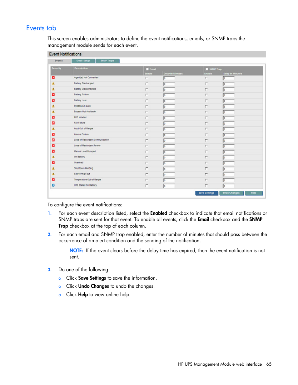 Events tab | HP J4367A User Manual | Page 65 / 120