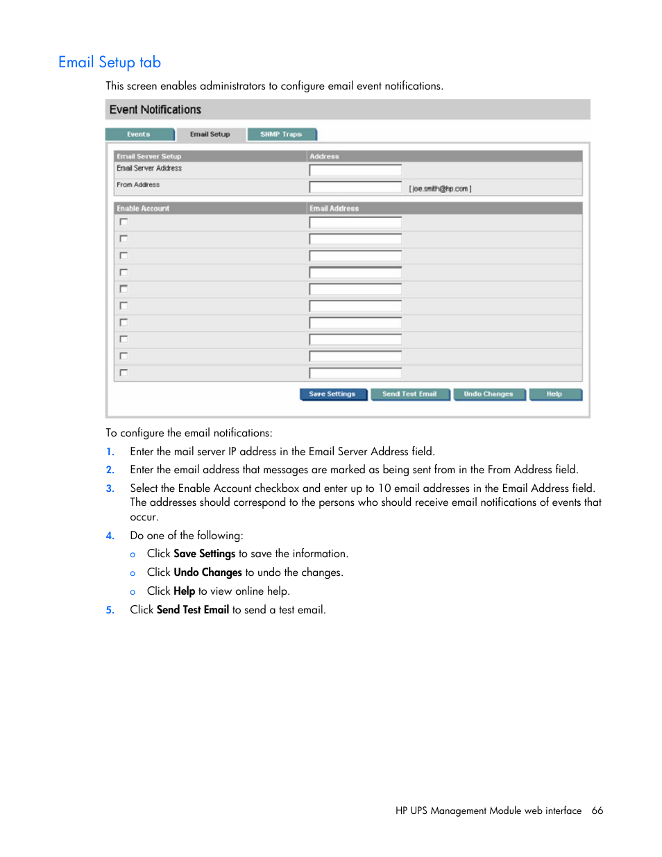 Email setup tab | HP J4367A User Manual | Page 66 / 120