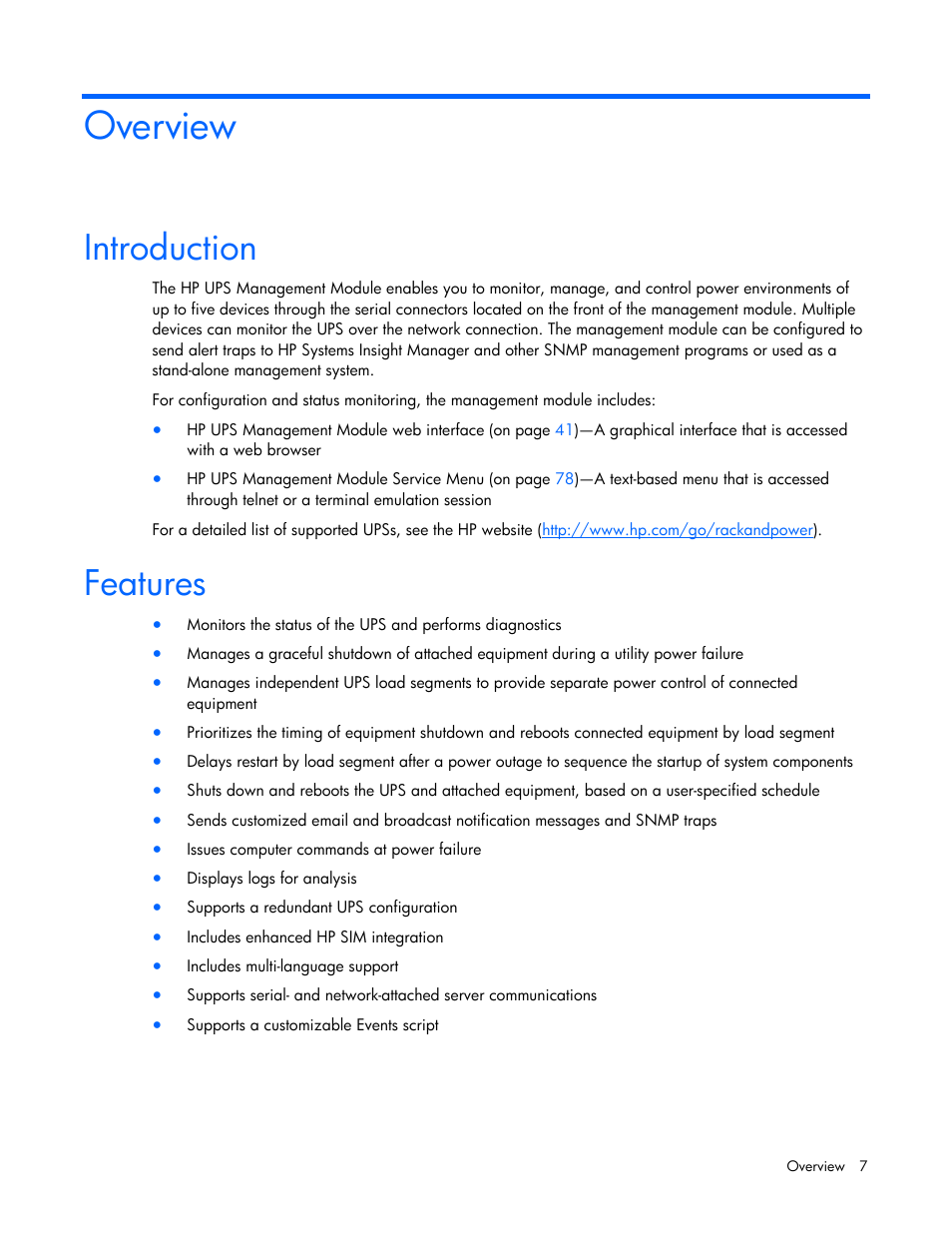 Overview, Introduction, Features | HP J4367A User Manual | Page 7 / 120