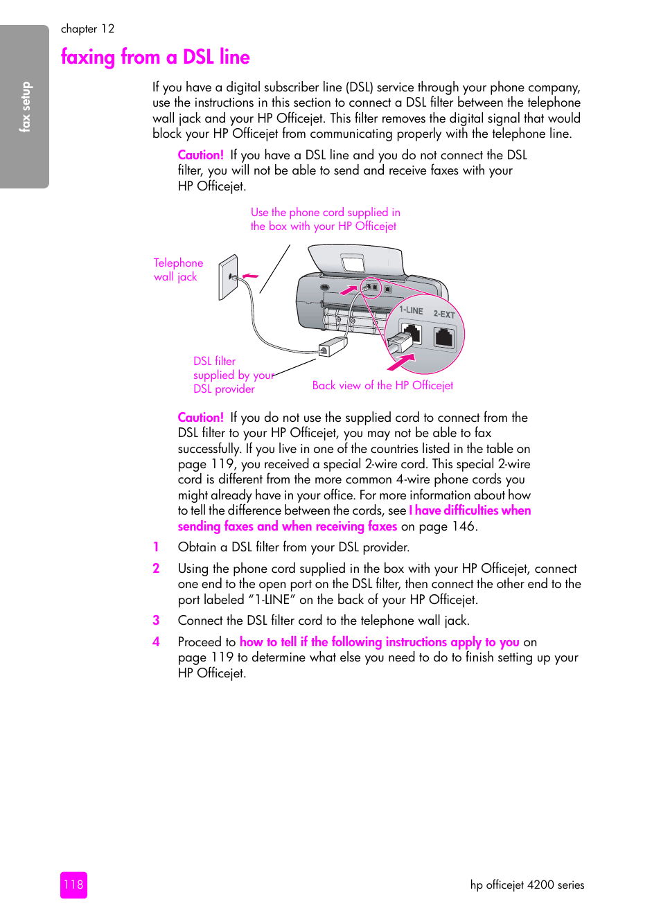 Faxing from a dsl line | HP 4200 User Manual | Page 128 / 166