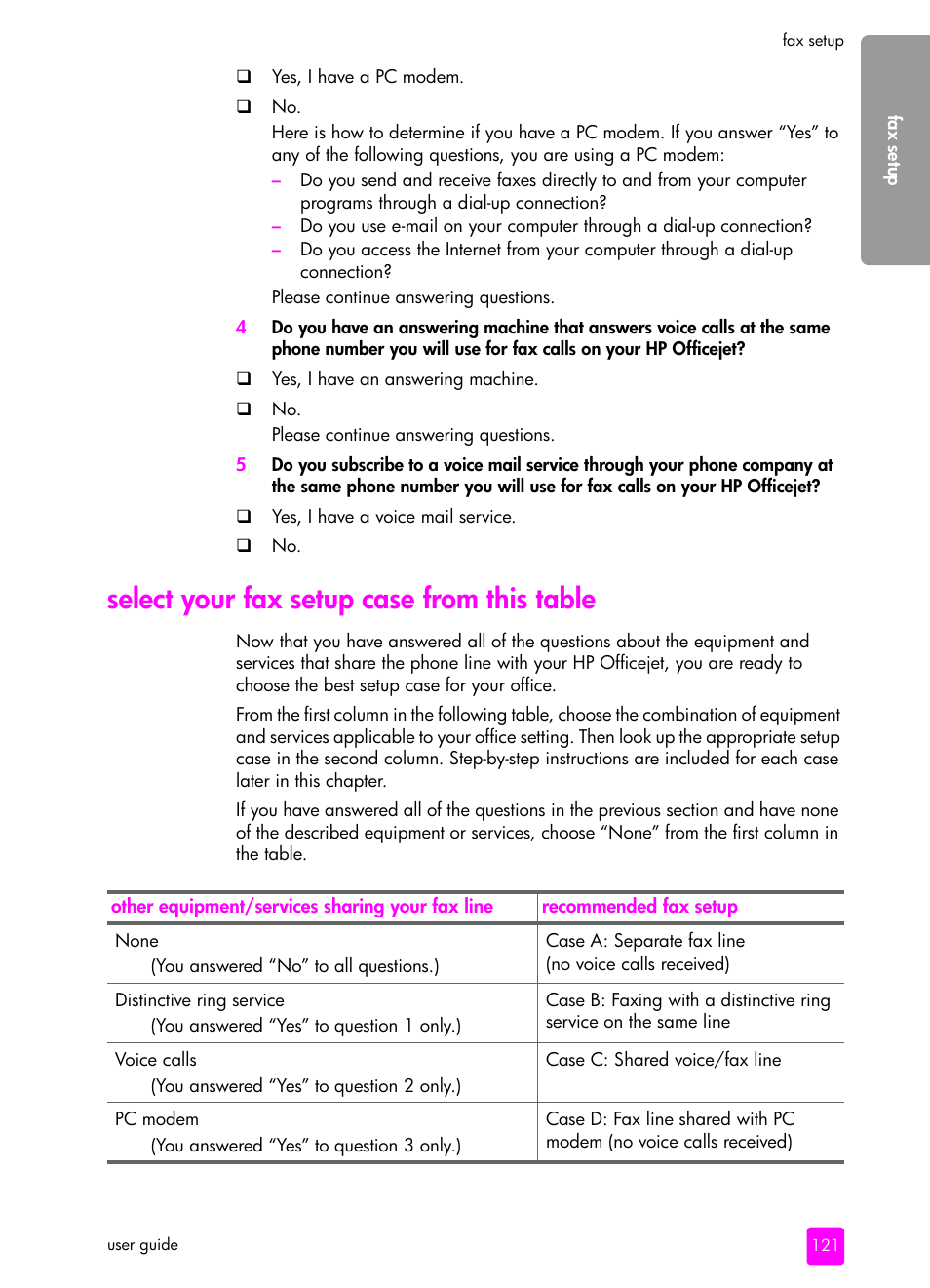 Select your fax setup case from this table | HP 4200 User Manual | Page 131 / 166