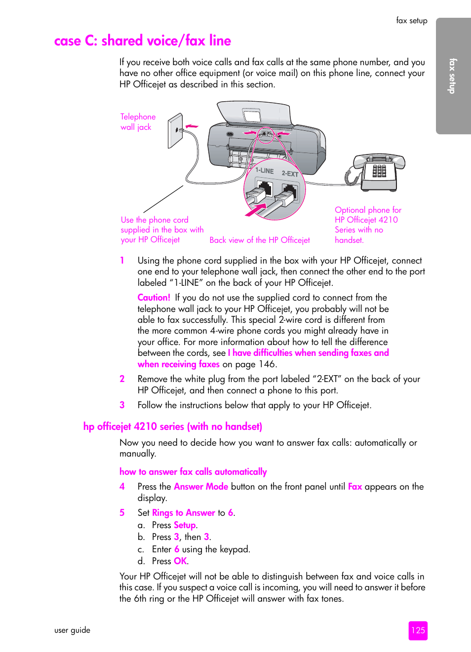 Case c: shared voice/fax line | HP 4200 User Manual | Page 135 / 166