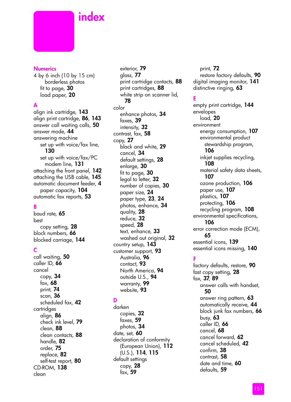 Index | HP 4200 User Manual | Page 161 / 166