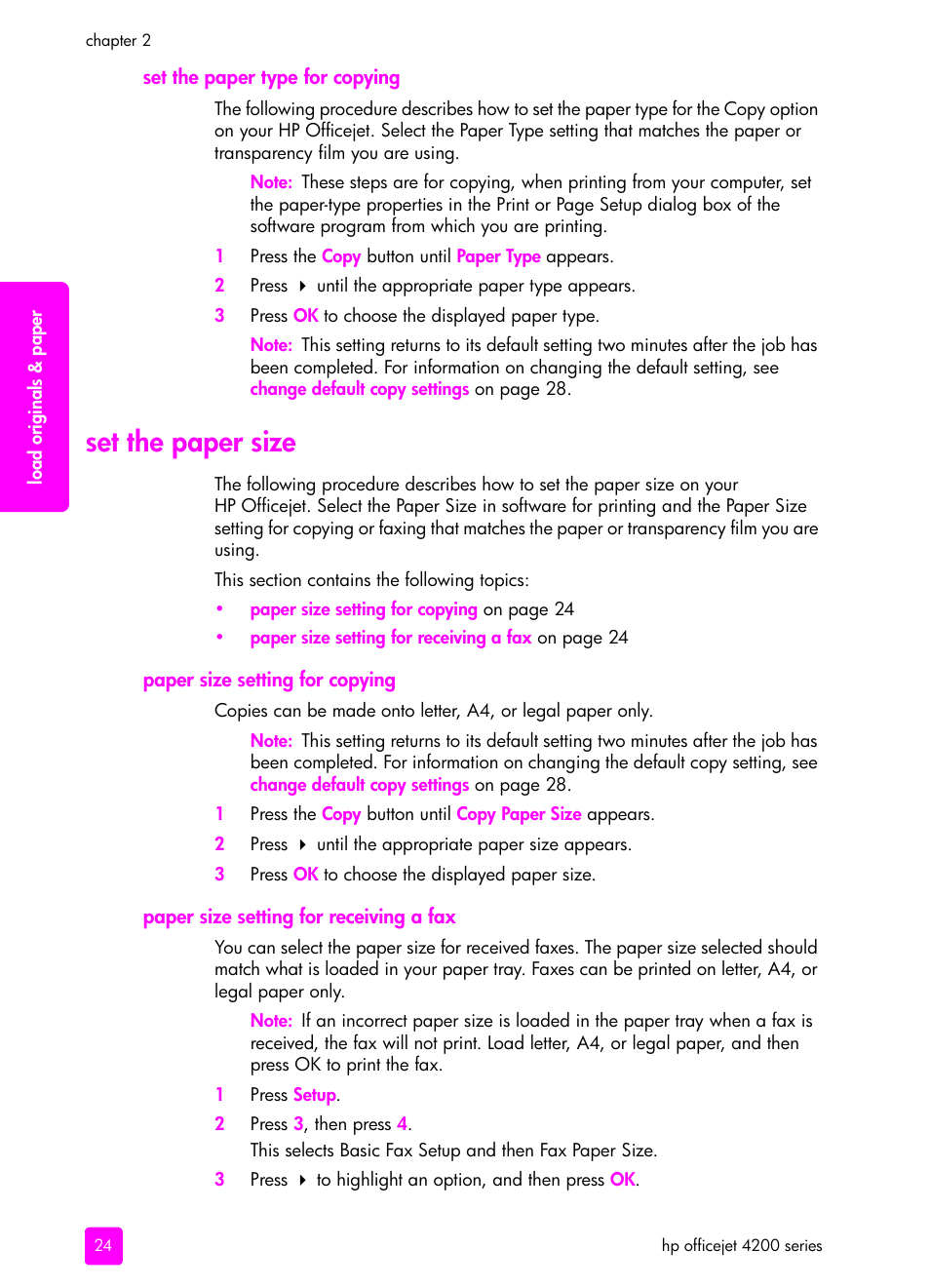 Set the paper size | HP 4200 User Manual | Page 34 / 166
