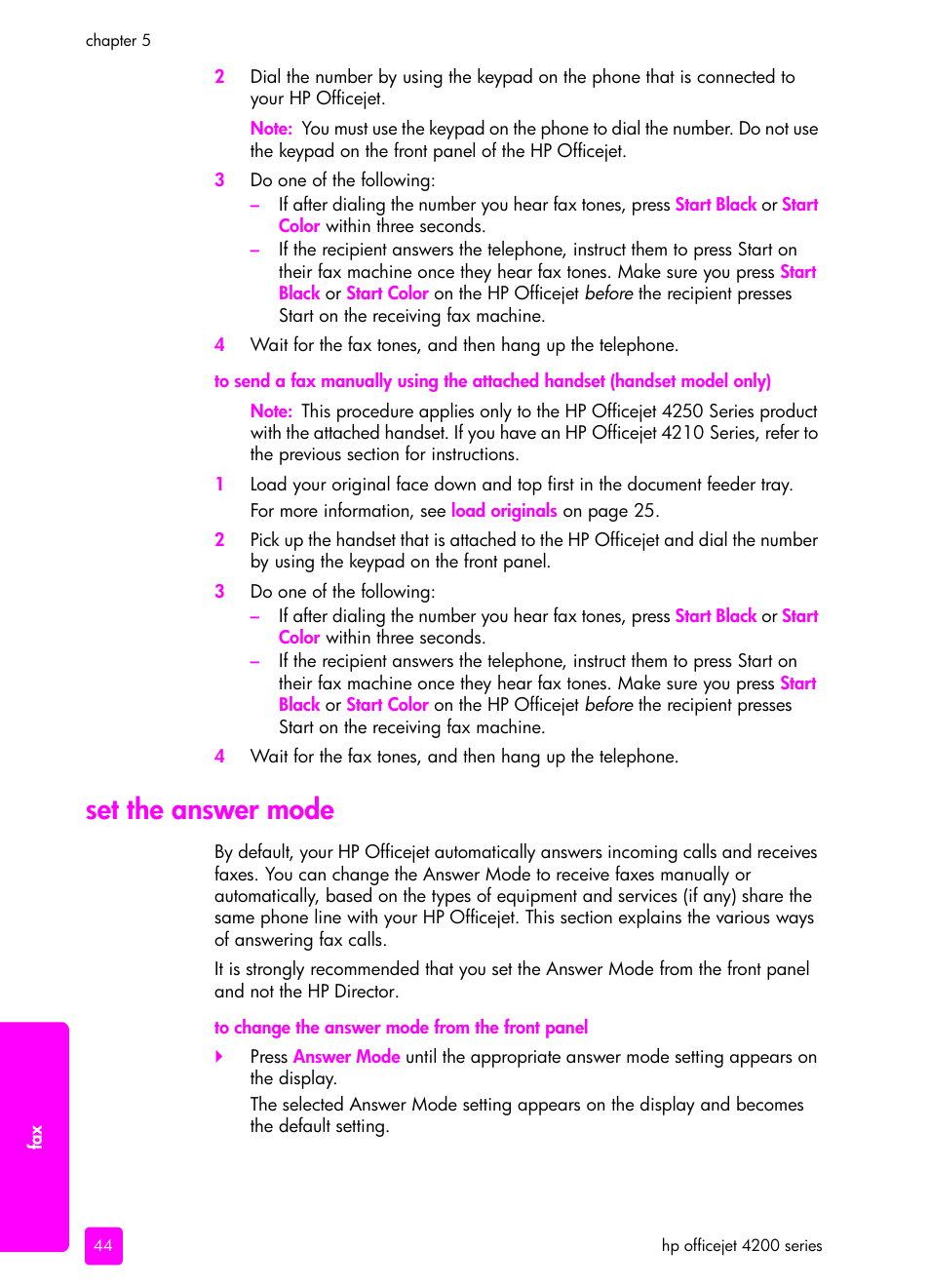 Set the answer mode | HP 4200 User Manual | Page 54 / 166