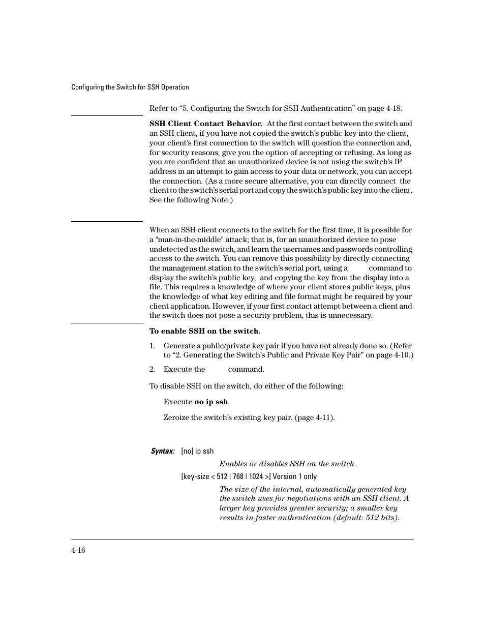 Ssh client contact behavior, To enable ssh on the switch | HP 4100GL User Manual | Page 100 / 228