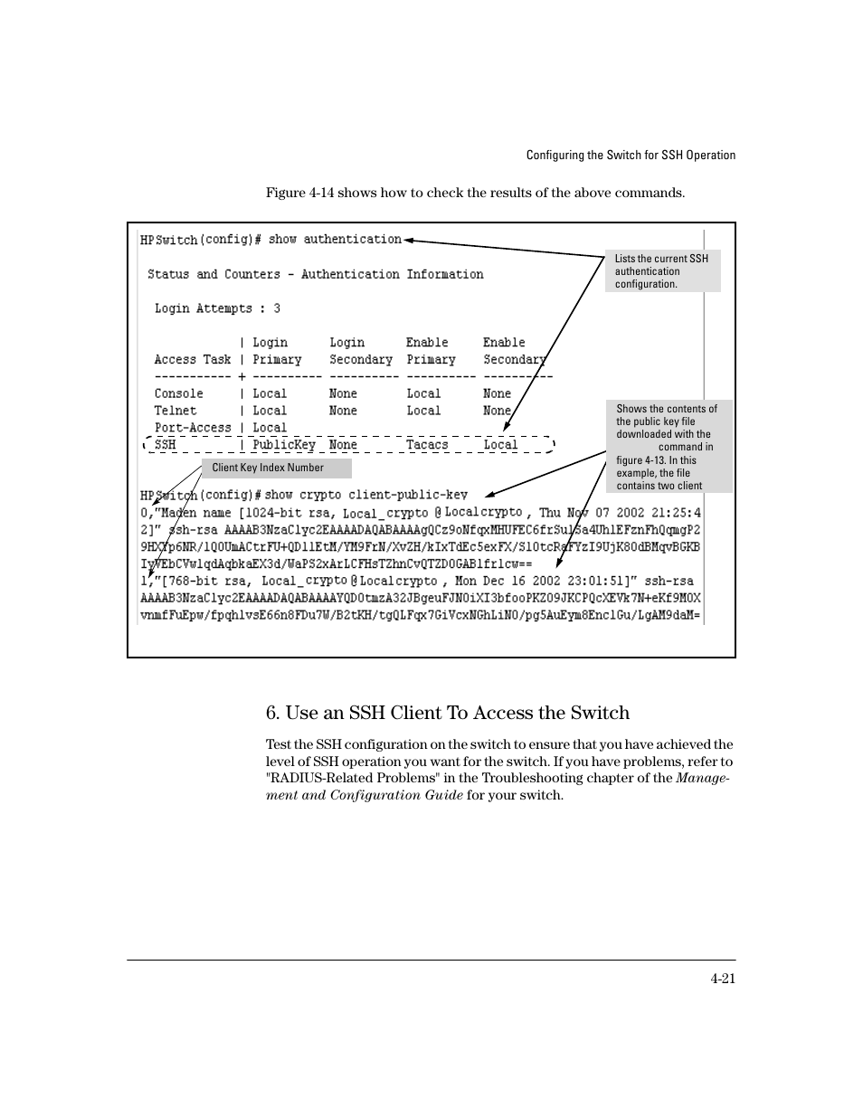 Use an ssh client to access the switch, Use an ssh client to access the switch -21 | HP 4100GL User Manual | Page 105 / 228