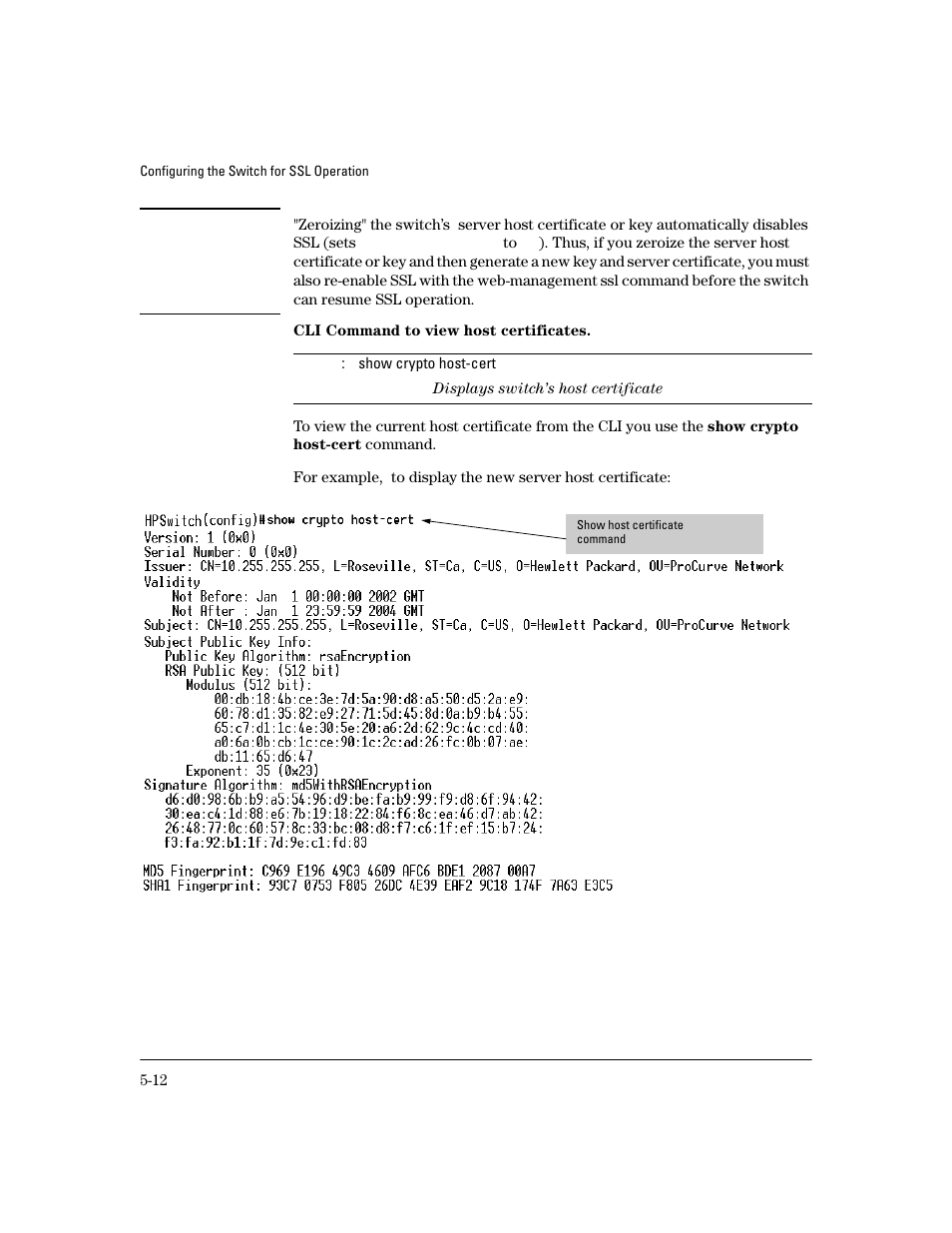 Cli command to view host certificates | HP 4100GL User Manual | Page 124 / 228