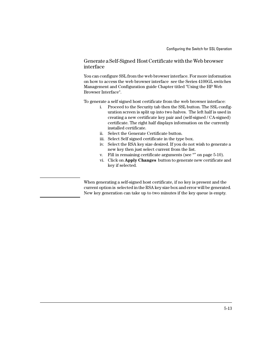 Generate a self-signed host certificate with, The web browser interface -13 | HP 4100GL User Manual | Page 125 / 228