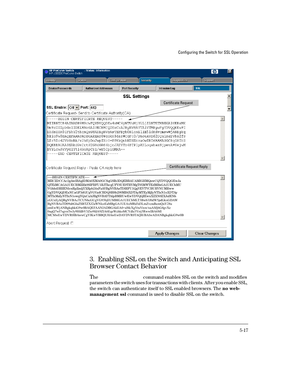 Enabling ssl on the switch and, Anticipating ssl browser contact behavior -17, Enabling ssl on the switch and anticipating ssl | Browser contact behavior -17 | HP 4100GL User Manual | Page 129 / 228