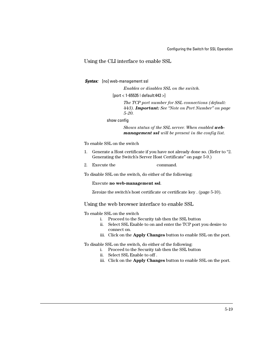 Using the cli interface to enable ssl, Using the web browser interface to enable ssl | HP 4100GL User Manual | Page 131 / 228