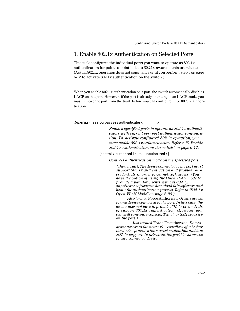 Enable 802.1x authentication on selected ports, Enable 802.1x authentication on selected ports -15 | HP 4100GL User Manual | Page 149 / 228