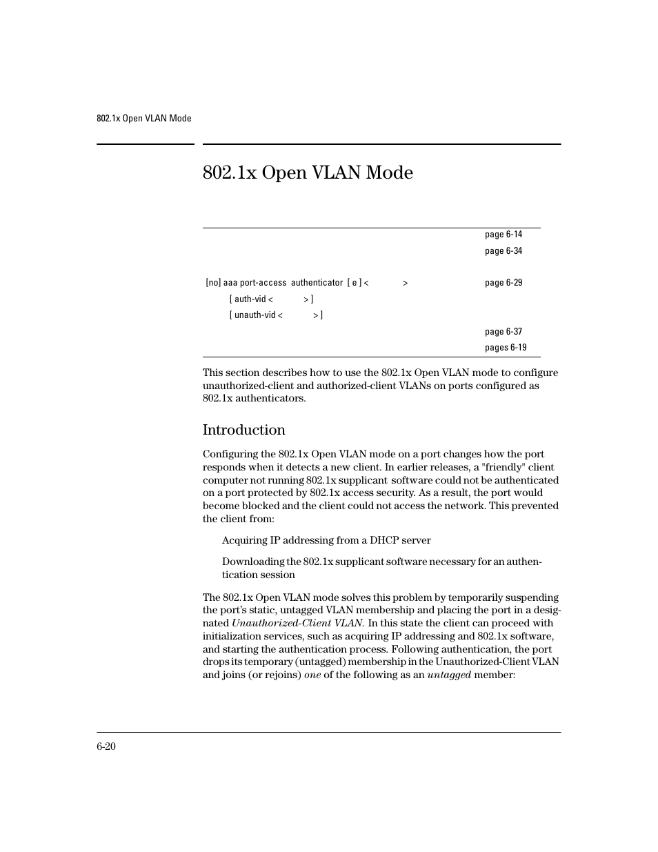 1x open vlan mode, Introduction, Introduction -20 | HP 4100GL User Manual | Page 154 / 228