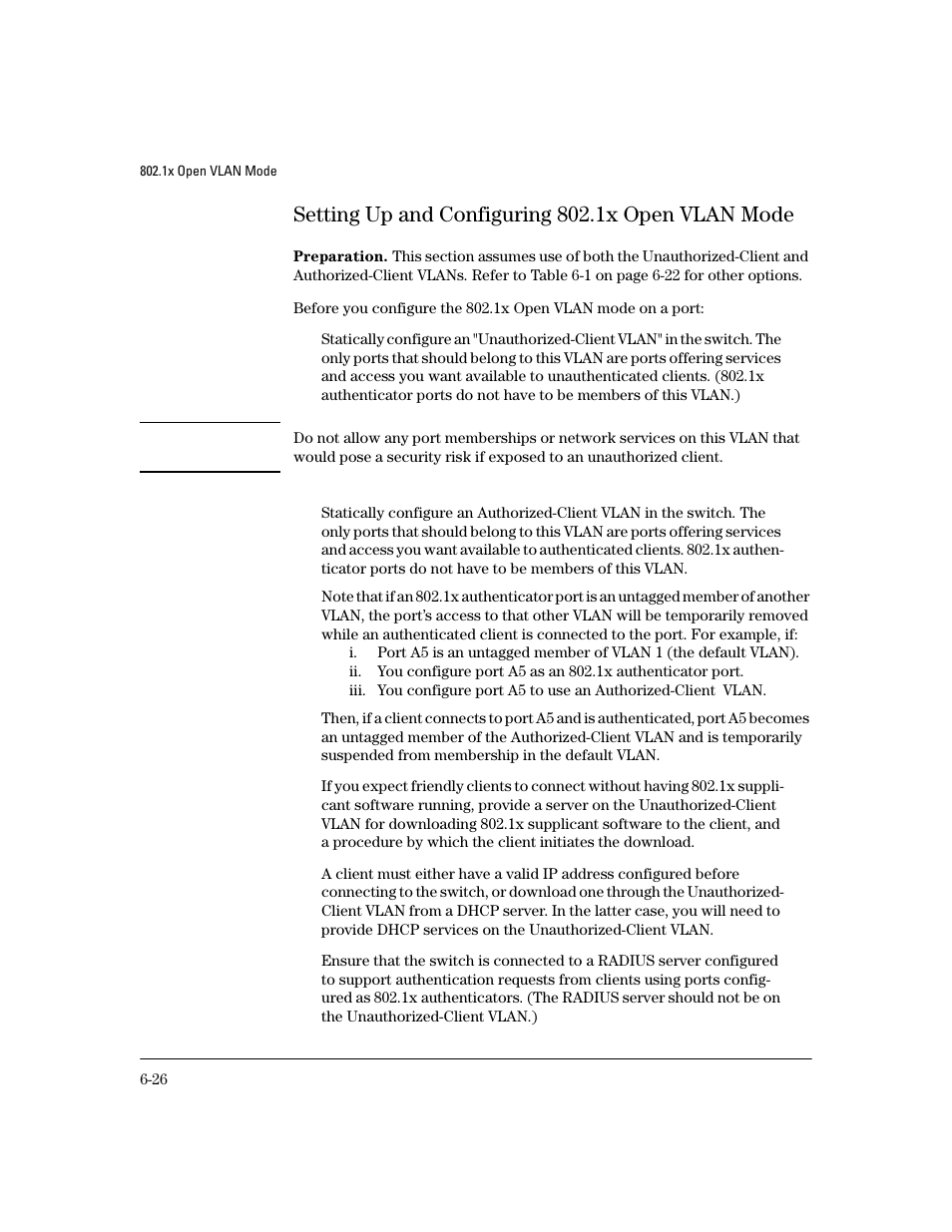 Setting up and configuring 802.1x open vlan mode, Preparation | HP 4100GL User Manual | Page 160 / 228