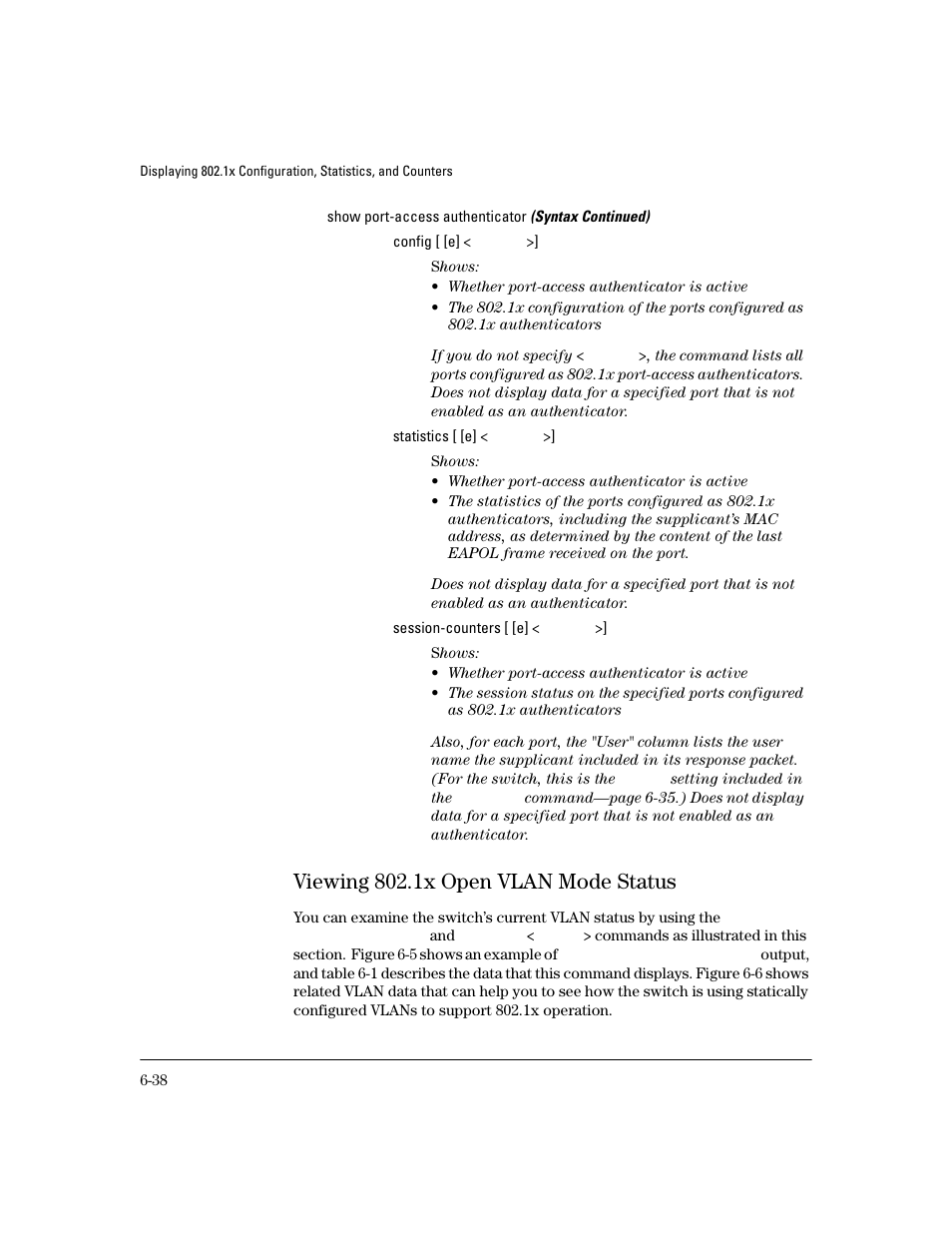 Viewing 802.1x open vlan mode status, Viewing 802.1x open vlan mode status -38 | HP 4100GL User Manual | Page 172 / 228