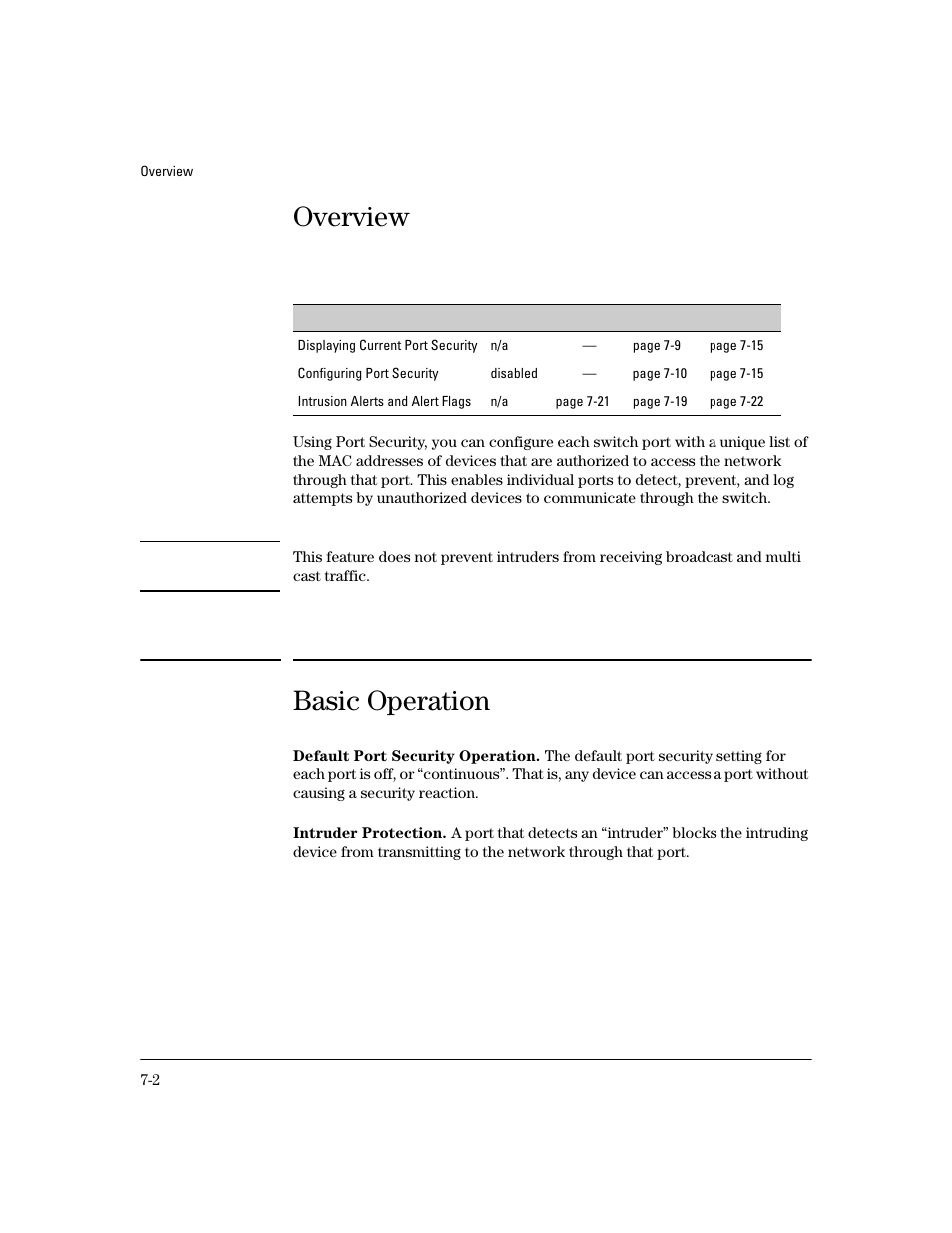 Overview, Basic operation, Default port security operation | Intruder protection | HP 4100GL User Manual | Page 184 / 228