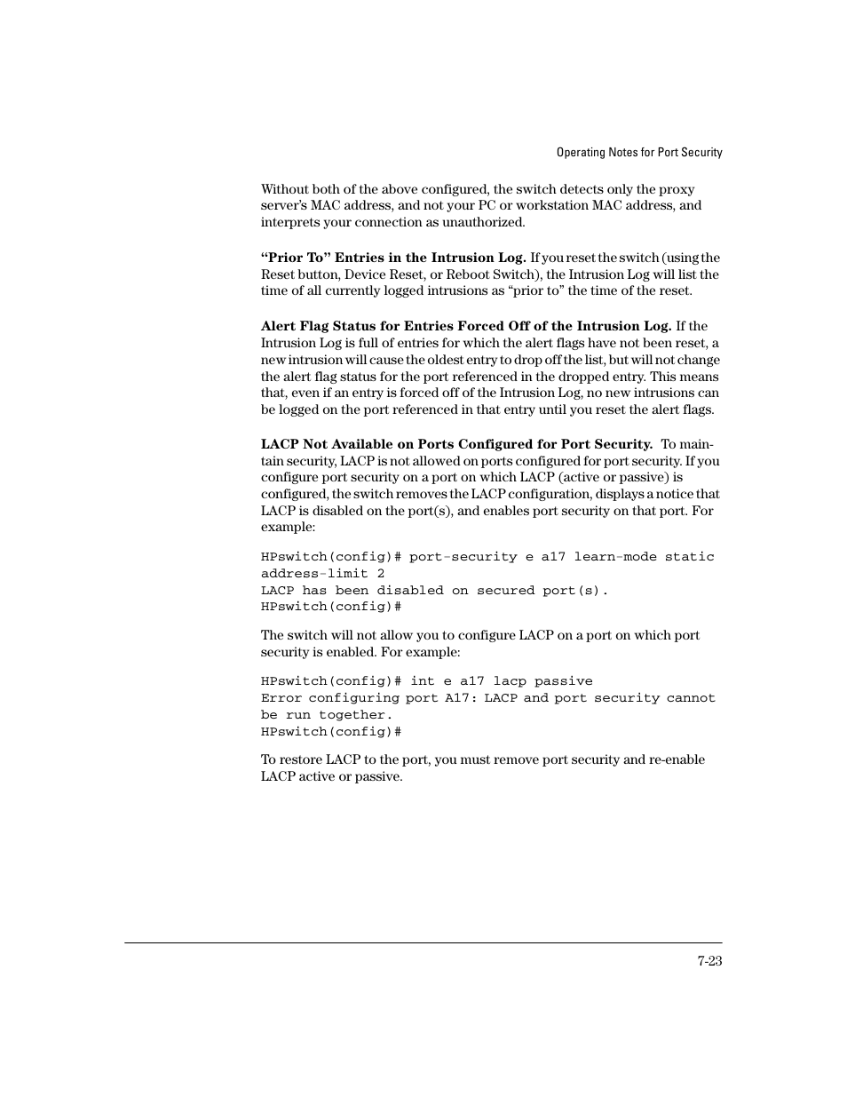 Prior to” entries in the intrusion log | HP 4100GL User Manual | Page 205 / 228