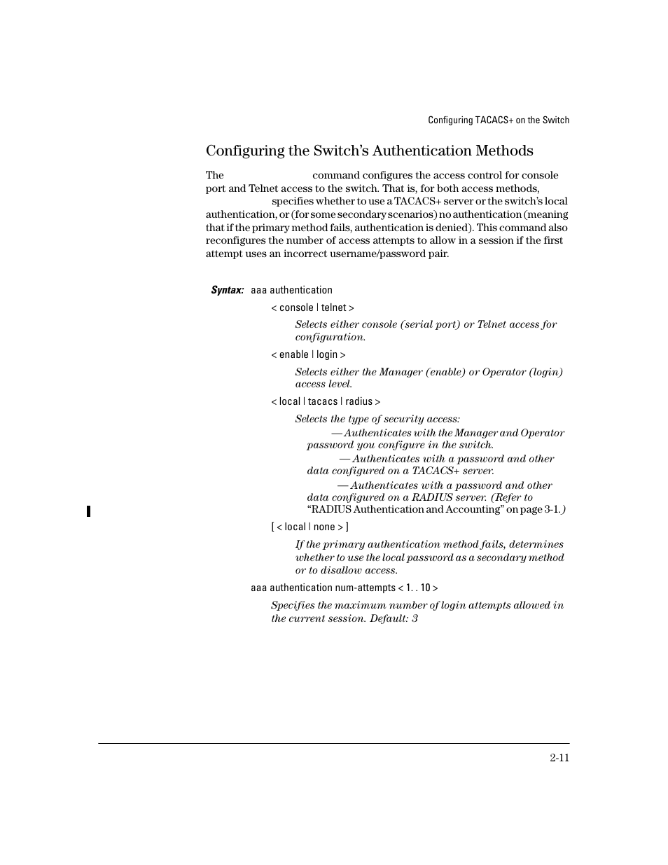 Configuring the switch’s authentication methods | HP 4100GL User Manual | Page 39 / 228