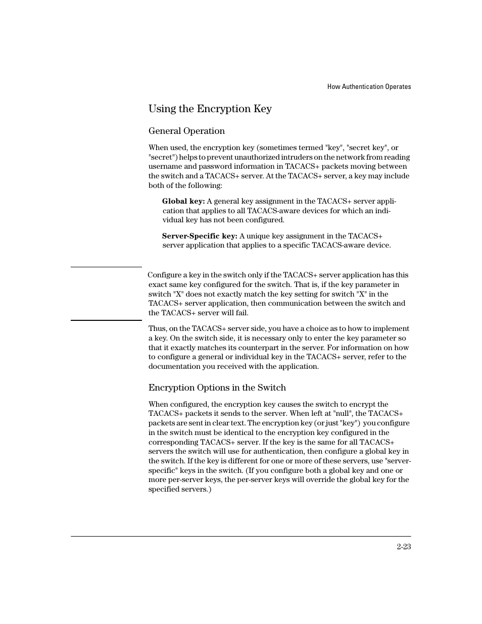 Using the encryption key, General operation, Encryption options in the switch | Using the encryption key -23 | HP 4100GL User Manual | Page 51 / 228
